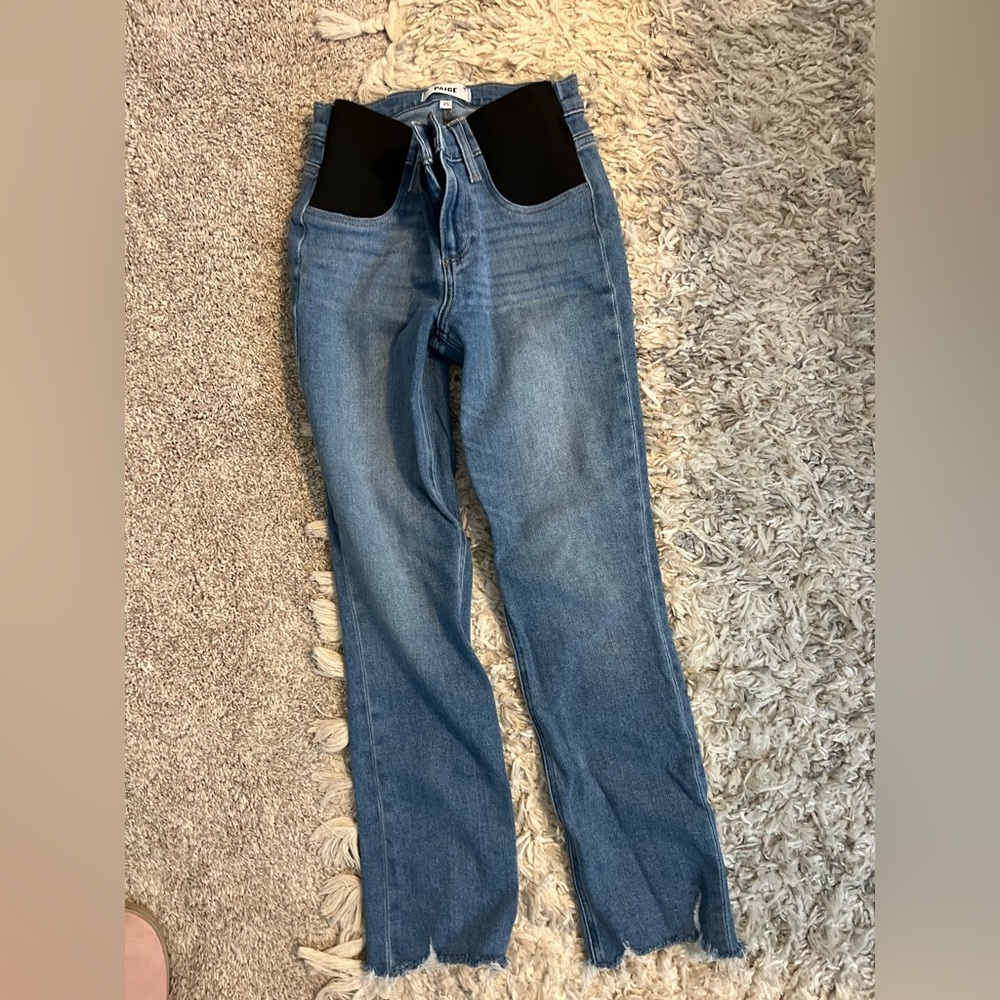 Women’s Ankle Cropped Blue Maternity-Panel Jeans